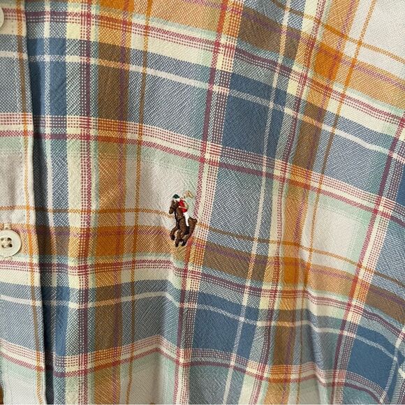 Ralph Lauren Blue Label Orange Blue Plaid Cotton Long Sleeve Dress Shirt - Picture 6 of 6